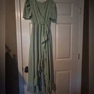 Elegant Green Wrap Dress